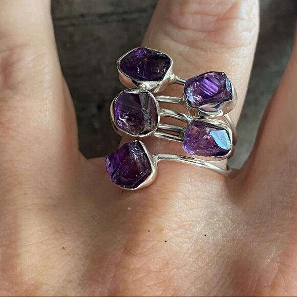 Amethyst Rough sterling silver Ring size 8 adjustable - Picture 6 of 10